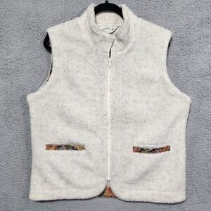 Orvis Womens Sherpa Polar Fleece Vest‎ Large Full Zip Tapestry Trim Pockets